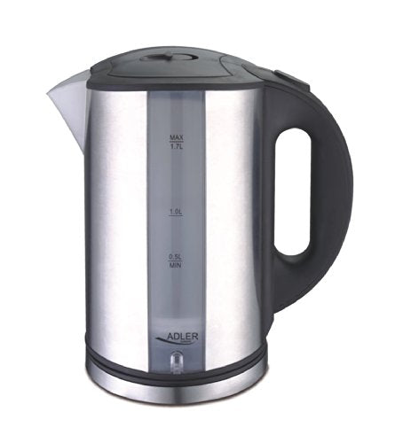 ADLER metāla tējkanna 1,7 l - pretkaļķu filtrs, 2200 W jauda, sudraba krāsā