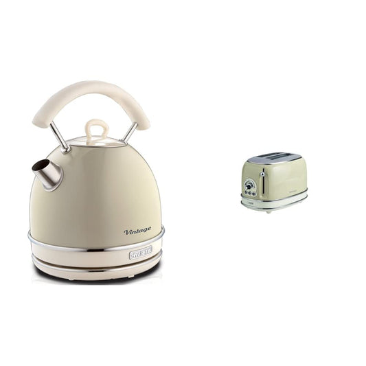 Ariete 155/03-beige 155 tosteris 2 šķēles Vintage Beigā, metāls & 2877 bezvadu tējkanna Vintage, 1,7 L, 2200 W, beiga, nerūsējošais tērauds