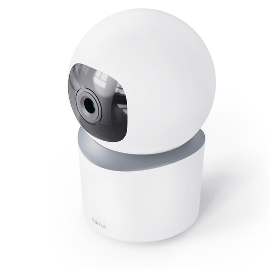 Hama uzraudzības kamera iekštelpām (gudra WLAN kamera ar nakts redzamību, 1080p, ieraksts, kustību sensors ar personu atpazīšanu, runa, iekštelpu kamera ar pagriežamu funkciju, arī mājdzīvniekiem, bērnu uzraudzības kamera) balta
