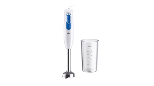 Braun Stabmixer MQ20.001M - MultiQuick 2 Pürierstab ar nerūsējošā tērauda maisīšanas pamatni, mērcei, smūtijiem un daudzām citām lietām, 2 ātrumi, iekļauts 600 ml maisīšanas un mērīšanas krūze, 600 W, balts