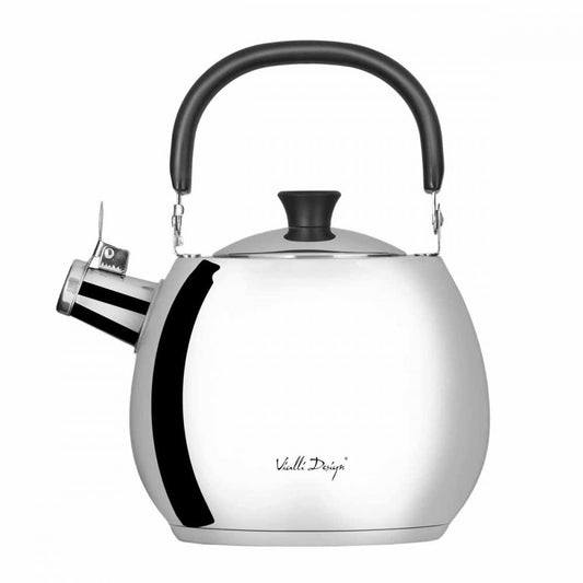 VIALLI DESIGN tējkanna ar svilpi - nerūsējošais tērauds 18/10, 2,5 L, salokāms bakelīta rokturis, piemērota gāzes un indukcijas plītīm
