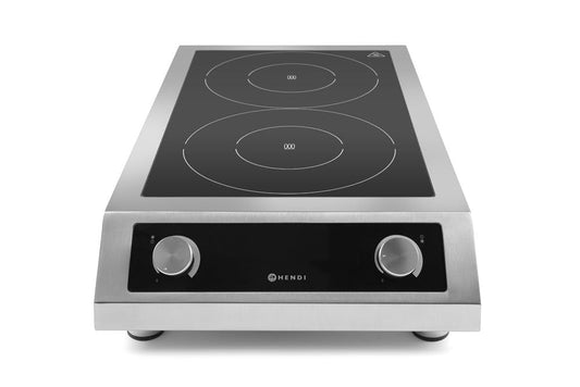 HENDI indukcijas plīts, modelis 7000, ar 2 vārīšanas laukumiem, elektroniska aizsardzība pret pārkaršanu, 400V, 7000W, 405x698x(H)145mm, nerūsējošais tērauds