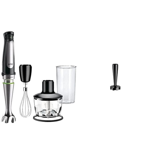 Braun MultiQuick 7 MQ 7035X rokas mikseris ar 3 daļu piederumu komplektu, 1000 vati, melns un Braun kartupeļu un dārzeņu biezeņa uzgalis MQS 300 BK ar EasyClick Plus sistēmu, BPA brīvs, melns