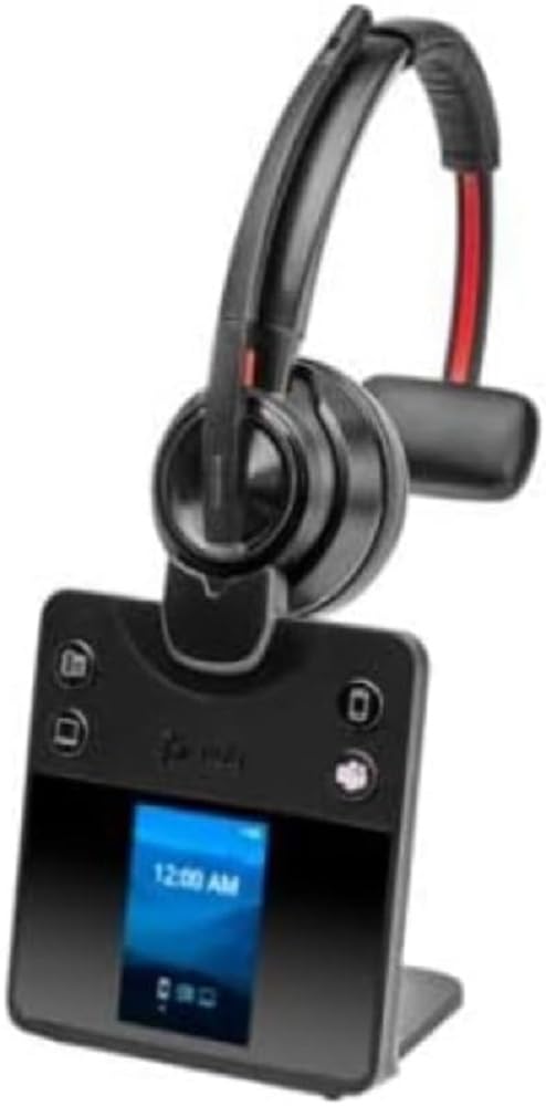 Poly Savi 8410 Office - DECT/Bluetooth wireless headset, on-ear design, Microsoft Teams certified, black color.