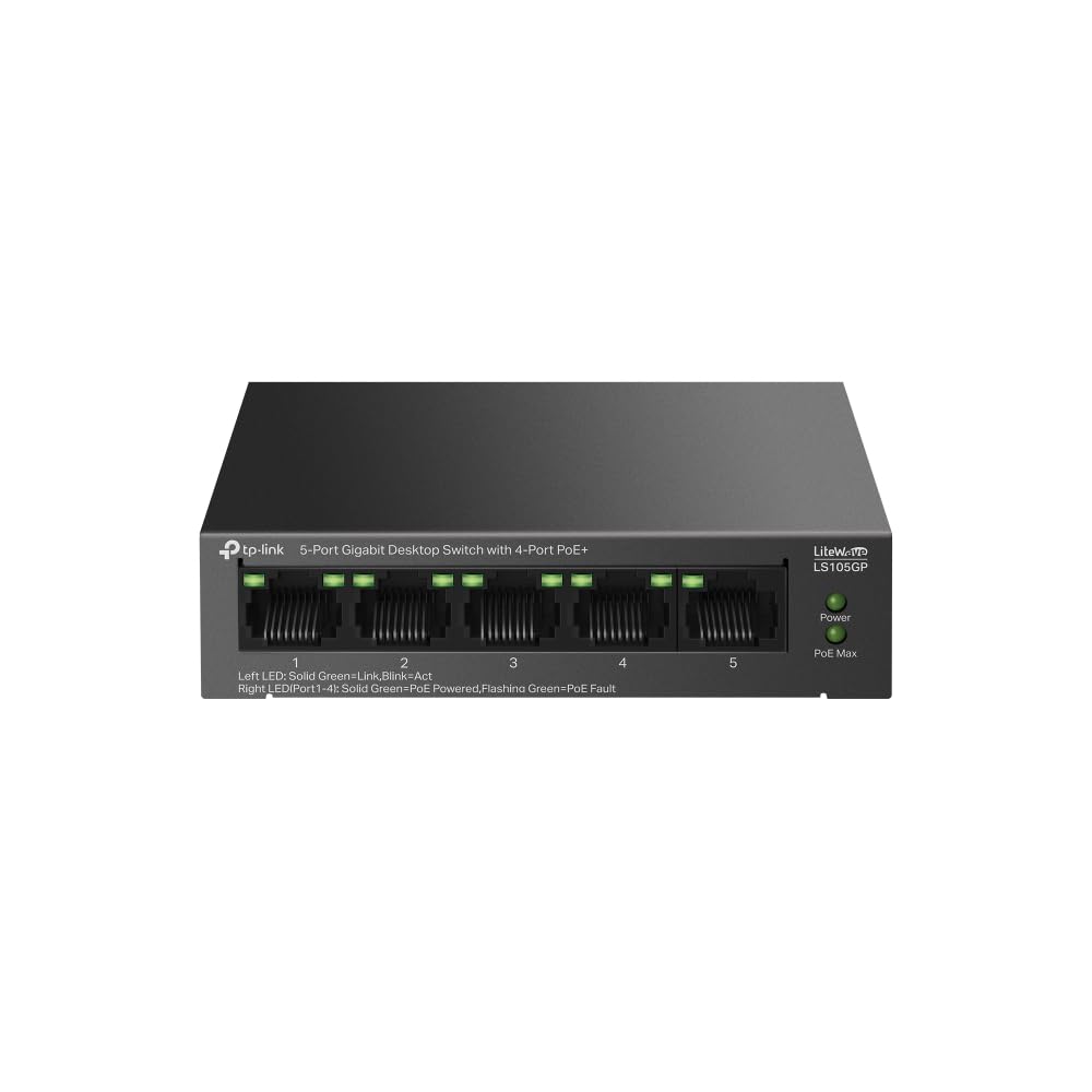 TP-Link LS105GP, 5 portu PoE Gigabit Ethernet komutators, 4 PoE+ porti, 62 W, Plug and Play