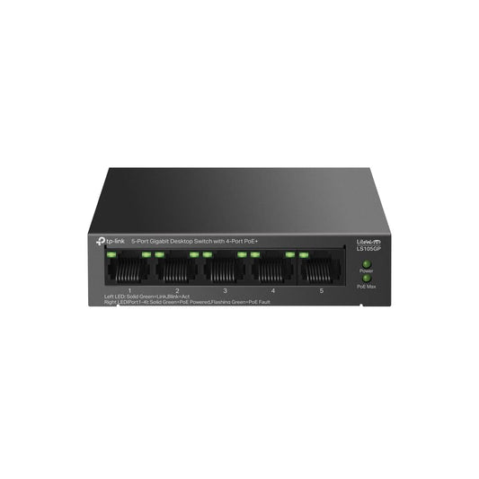 TP-Link LS105GP, 5 portu PoE Gigabit Ethernet komutators, 4 PoE+ porti, 62 W, Plug and Play