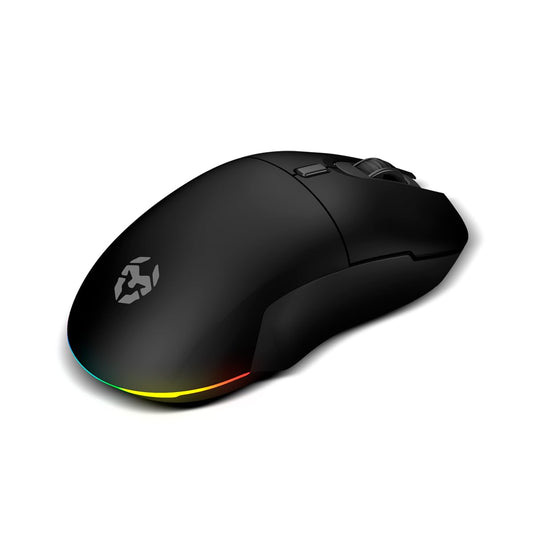 KROM KOMET - Bezvadu RGB spēļu pele, Pixart PMW 3212 sensors, 8 pogas, 5 DPI līdz 2400, 2,4 GHz uztvērējs, melna.