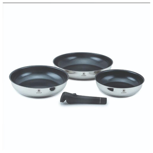 LAGUIOLE 3-piece stainless steel cookware set - compatible with all stovetops, stackable design, 20/24/28 cm, silver.