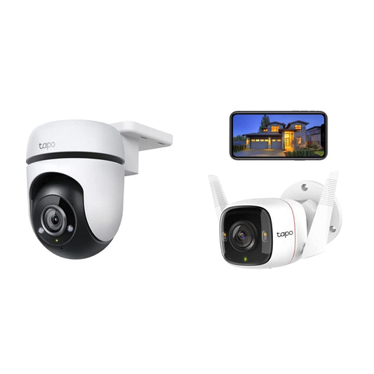 TP-Link Tapo C500 WLAN uzraudzības kamera āra lietošanai, 360 grādi, izšķirtspēja 1080p un Tapo C320WS uzraudzības kamera āra, WLAN IP kamera, balta, 1 gabals (1 iepakojums)