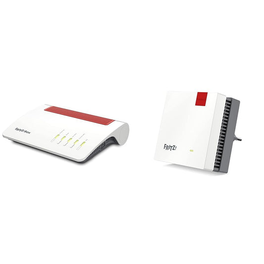 AVM Fritz!Box 7590 AX ekskluzīvā izdevumā ar WLAN Mesh, DECT bāzi + AVM FRITZ!Repeater 1200 AX ātrai WLAN pārklājuma nodrošināšanai