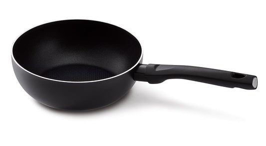 Beka Fun Salsa 20 cm black aluminum wok pan - lightweight, durable, non-stick surface, ideal for stir-frying.
