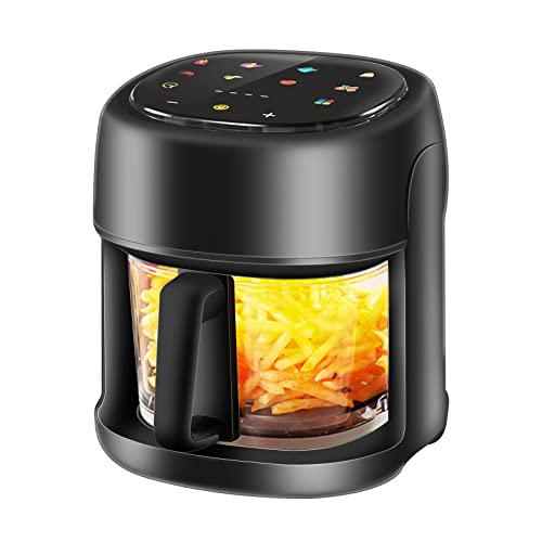 Karstā gaisa friteze/Air Fryer, 4.5L Smart Airfryer ar pilnu skārienekrānu un skatlogu, 8 programmas, gatavošana un cepšana bez taukiem, viegli tīrāma karstā gaisa friteze, uzlabota melnā krāsā.