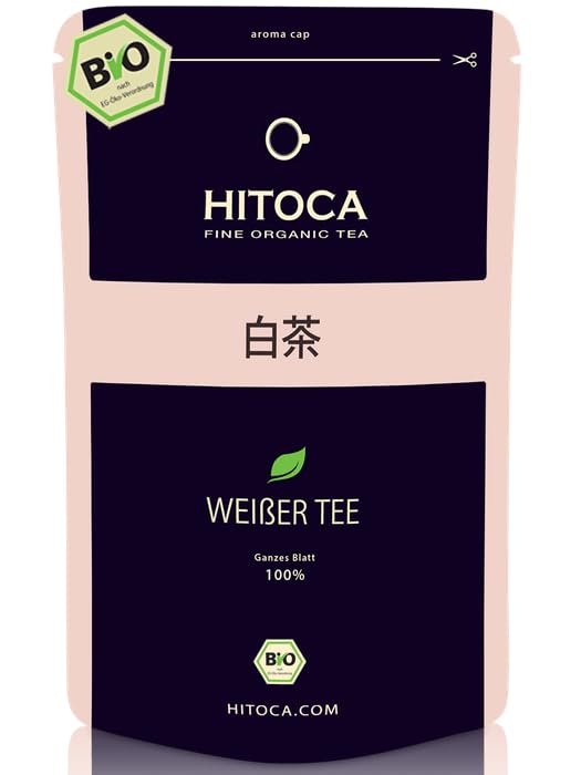 HITOCA® BIO beramā baltā tēja Pai Mu Tan/Bai Mu Dan, Baltā peonija no Ķīnas, veselas lapas, Organic White Tea, FSC, 85 g