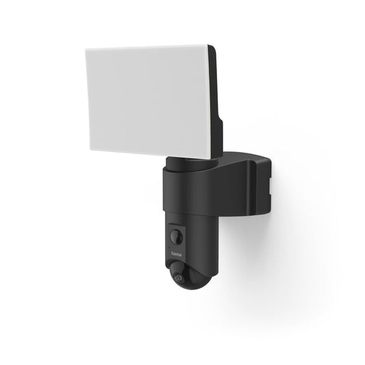 Hama uzraudzības kamera (WLAN kamera ārpusē, āra kamera ar balss/lietotnes vadību, laikapstākļiem izturīga ārējā kamera ar gaismu, kustību sensoru, nakts redzamību, divvirzienu audio, ierakstīšanu, Full HD) melna
