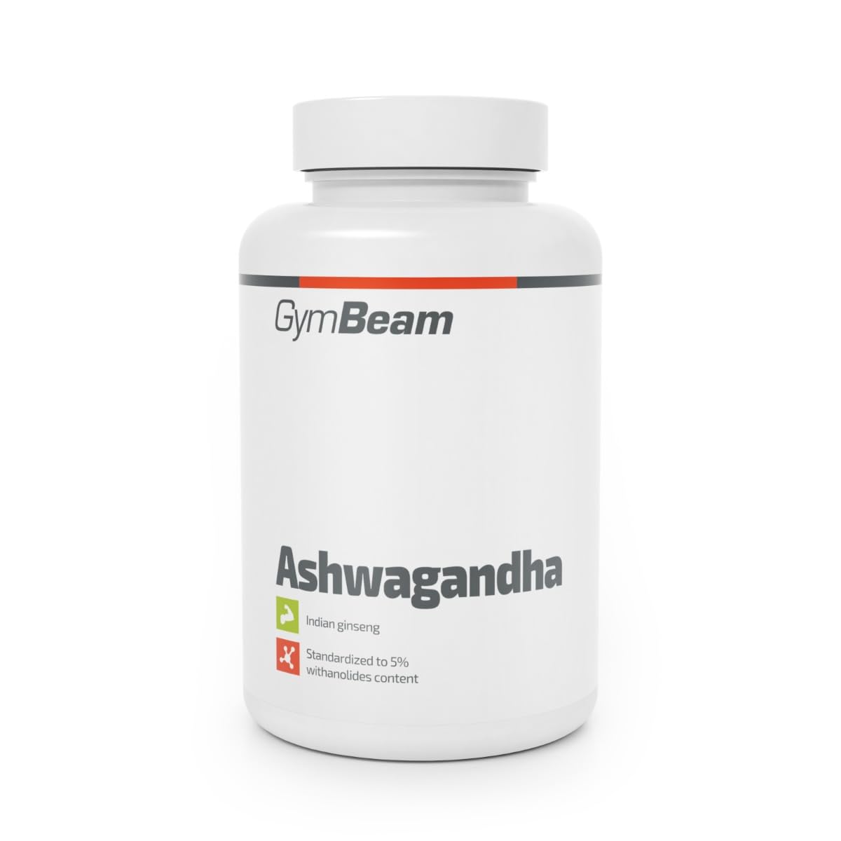 Ašvagandas kapsulas GymBeam, 500 mg kapsulā, vegānisks ekstrakts miegam, nervu sistēmai un stresam, ar bioaktīviem withanolīdiem, bez piedevām, 90 kapsulas