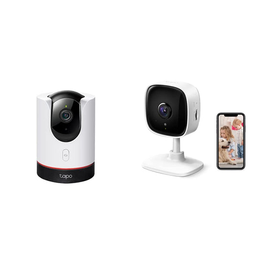 Tapo TP-Link C225 360° WLAN uzraudzības kamera un TP-Link C110 WLAN IP kamera uzraudzības kamera (3MP izšķirtspēja, divvirzienu audio, kustības noteikšana) balta