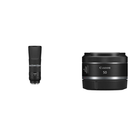 Canon objektīvs RF 800mm F11 is STM - supertelefoto objektīvs, melns & objektīvs RF 50mm F1.8 STM EOS R (43mm filtra vītne, fiksētā fokusa attālums, precīza fokusēšana ar STM AF motoru), melns
