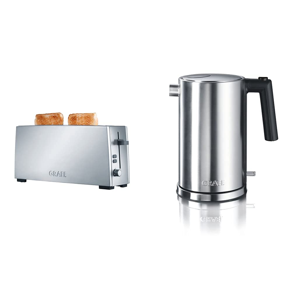 Graef Langschlitz-toasteris TO 90, nerūsējošais tērauds, sudraba krāsā un WK600EU tējkanna, nerūsējošais tērauds, 1.5 litri, nerūsējošais tērauds, matēts