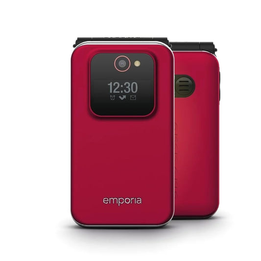 Emporia emporiaJOY-LTE - salokāms senioru tālrunis ar 2,8 collu displeju un ārkārtas zvana pogu, sarkans.