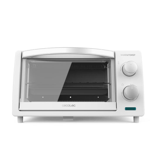 Cecotec Mini cepeškrāsns 10L Bake&Toast balta. 800W, krāsots balts tērauds, 2 daļu kvarca sildīšanas elements, divu stiklu durvis, taimeris līdz 60 minūtēm, temperatūra regulējama līdz 230°C.