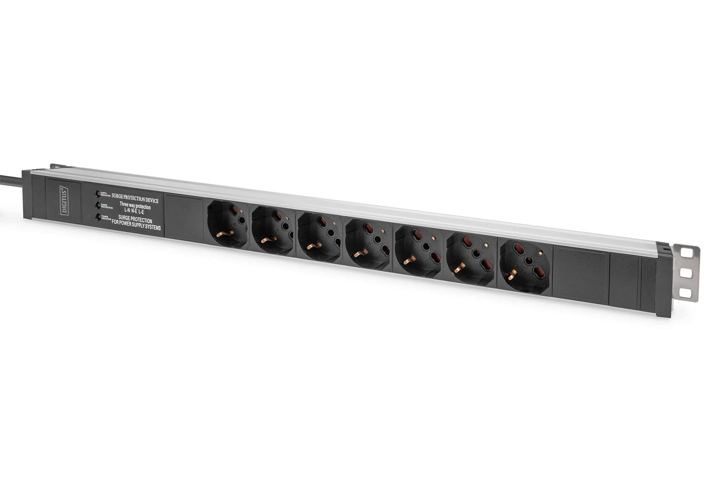 DIGITUS pagarinātājs - 7 pieslēgvietas, vertikāla montāža, pārsprieguma aizsardzība, 250VAC, 16A, 4000W, itāļu versija
