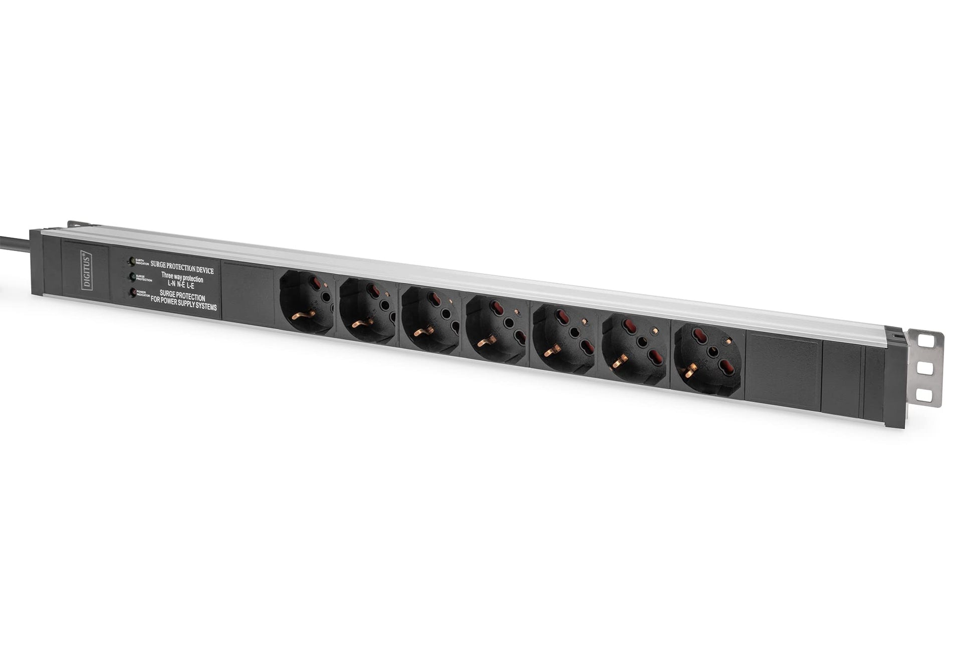 DIGITUS pagarinātājs - 7 pieslēgvietas, vertikāla montāža, pārsprieguma aizsardzība, 250VAC, 16A, 4000W, itāļu versija