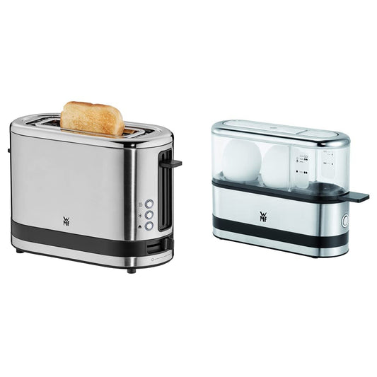 WMF KÜCHENminis 1 šķēļu tosteris garais slots XXl-maizes rullīšu uzgalis 7 brūnināšanas līmeņi pārkaršanas aizsardzība 600W nerūsējošais tērauds matēts & 415020011 KÜCHENminis 2 olu vārītājs, olu vārītājs