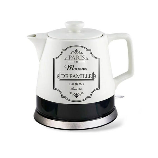 Maestro MR-072 Electric Ceramic Kettle - 1.2L, 360° base, auto shut-off, 1200W, white ceramic design.
