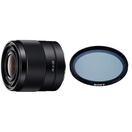Sony SEL-28F20 Platleņķa objektīvs (fiksētā fokusa, 28 mm, F2, pilna kadra) melns + VF-49CPAM2 daudzslāņu aizsargfiltrs + Sony VF-49MPAM Carl Zeiss T* MC aizsargfiltrs 49 mm melns