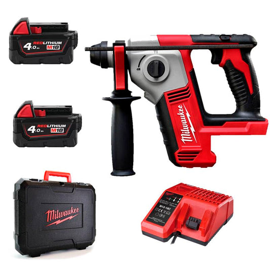 Milwaukee M18 BH-402 C – akumulatora urbjmašīna, litija jons, melna, sarkana, sudraba, jaudīga un kompakta.
