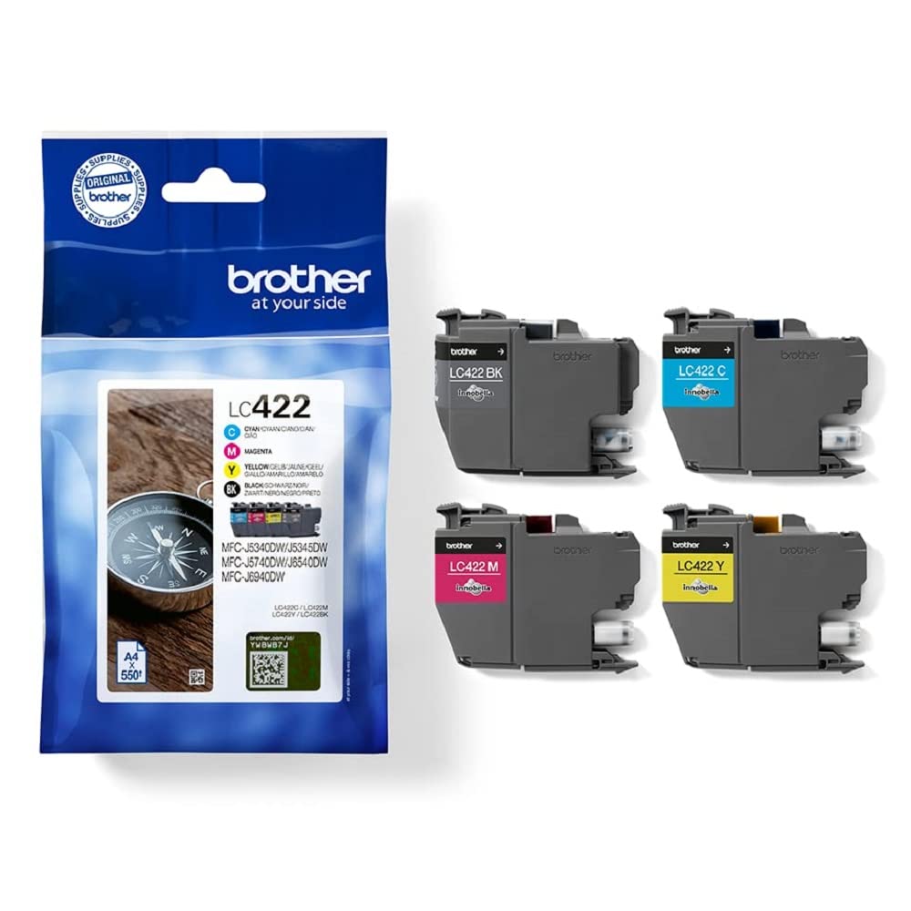 Brother LC-422VAL ink cartridge set - Includes black, cyan, magenta, yellow for MFC-J5340DW, J5345DW, J5740DW, J6540DW, J6940DW.