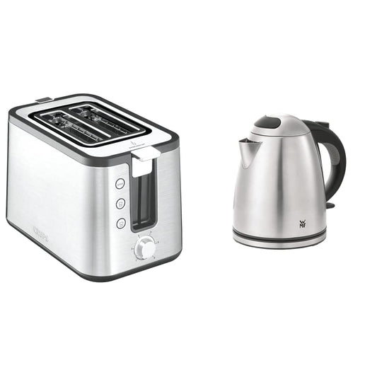 Tosteris Krups KH442D Control Line Premium no nerūsējošā tērauda, 2 īsas atveres 2 šķēlēm, sudraba/melns & WMF Stelio ūdensvārāmais katls no nerūsējošā tērauda 1,2l ar kaļķakmens filtru