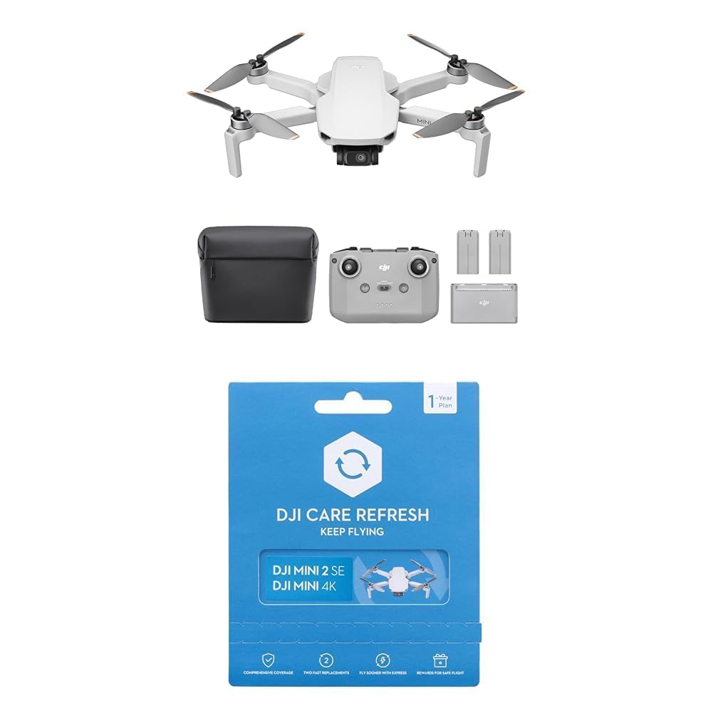 16. DJI Mini 4K Fly More Combo + DJI karte DJI Care Refresh 1 gada plāns, drons ar 4K UHD kameru pieaugušajiem, zem 249 g, 3-ass gimbal stabilizācija, 10 km video pārraide, automātiska atgriešanās