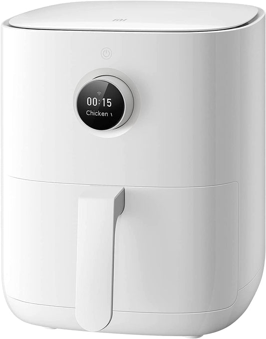 Mi Smart Air Fryer - 3.5L capacity, 1500W, app control, dual cooking space, oil-free, white.