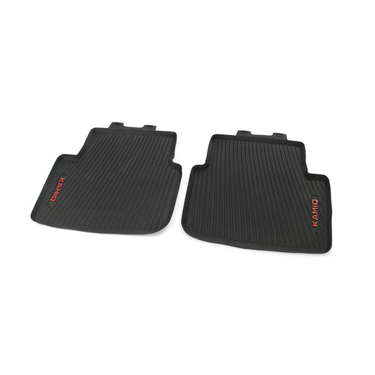 9. Skoda 658061512A visu laiku gumijas paklāji 2X gumijas paklāji aizmugurē, ar Kamiq uzrakstu (sarkans)