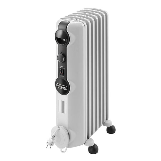 Eļļas radiators De'Longhi Radia S TRRS0715, 1500W, 7 ribas, telpām līdz 45m³, drošības termostats, pretapledojuma funkcija, pārnēsājams, balts