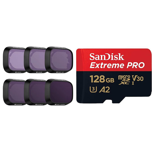 Freewell All Day – 6 iepakojums ND4, ND8, ND16, ND32, ND64, ND1000 filtrs un SanDisk Extreme PRO microSDXC UHS-I atmiņas karte 128 GB + adapteris un RescuePRO Deluxe
