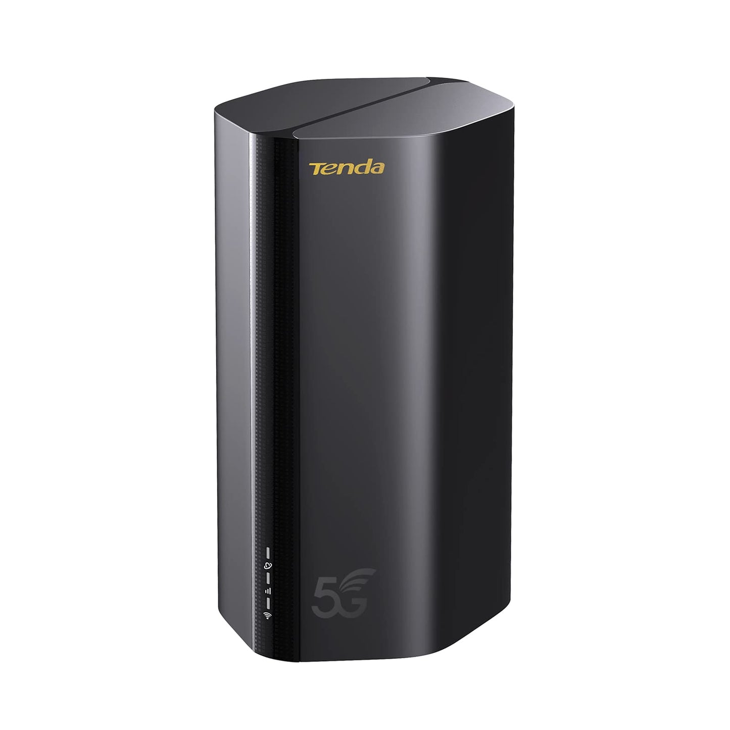 Tenda 5G03 5G NR LTE WLAN maršrutētājs Nano-SIM kartei (AX1800 CAT19 2,4GHz: 574Mbit/s + 5GHz: 1201Mbit/s, 4,67Gbps lejupielādē) 2-Gigabit ports, Plug & Play, Wi-Fi 6 tehnoloģija, MU-MIMO, WPA3, melns