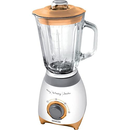 SENCOR SBL 4370 mikseris - 1,5L stikla trauks, 500W, 2 ātrumi, nerūsējošā tērauda asmeņi ledus sasmalcināšanai, balts