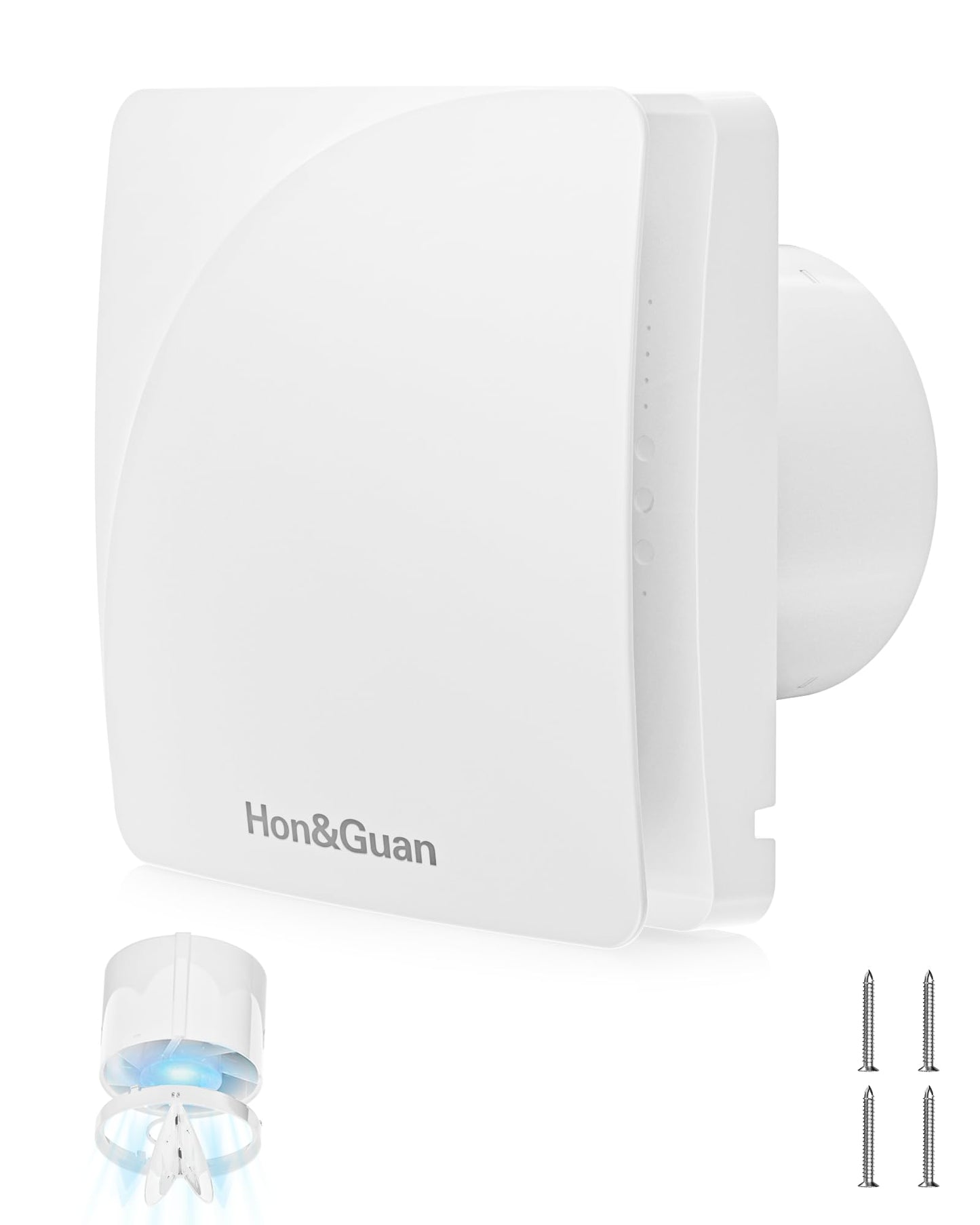 Hon&Guan 100mm vannas istabas ventilators ar pretvārstu, 110 m³/h izplūdes ventilators IP64 100mm | 5W | DC motors | 35dB kluss | sienas ventilators vannas istabai, tualetei, viegli uzstādāms pie griestiem, balts