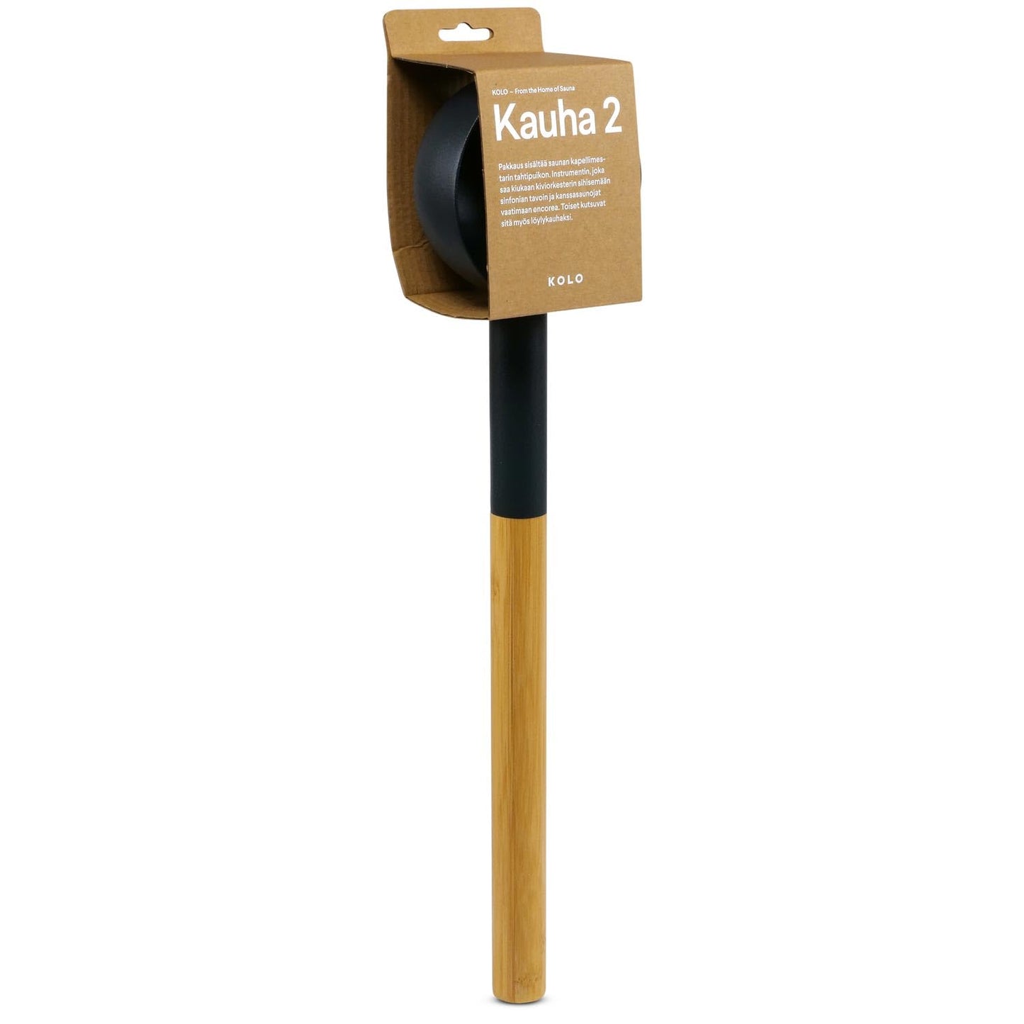 Saunas kausi KOLO Kauha 2, 300 ml, melns alumīnijs ar bambusa rokturi 43 cm, premium kausiņš