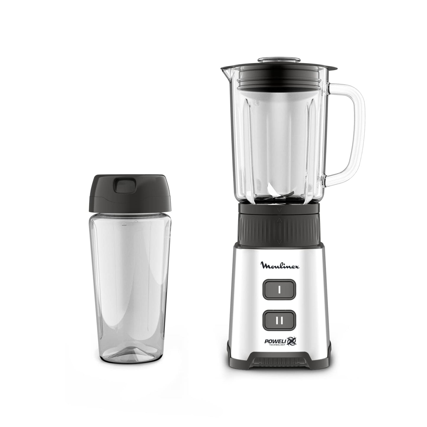 Moulinex Pulseo LM17GD - 400W stationary mixer, 4 blades, 700ml capacity, portable 600ml container, 2 speed levels, stainless steel