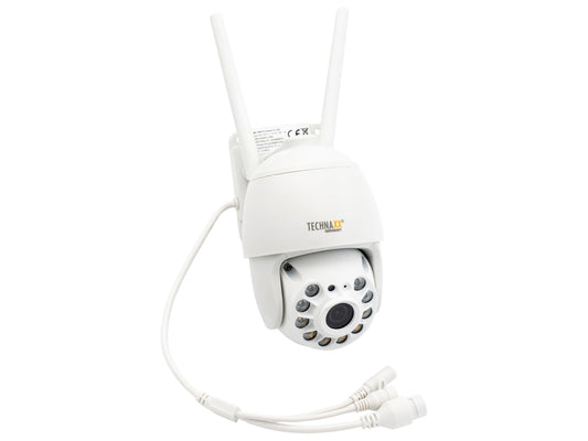 Technaxx FullHD āra uzraudzības kamera IP66 ar kustību sensoru līdz 15 m, FullHD video izšķirtspēja, nakts redzamība IR, rotācijas leņķis 355° un 90° - 3MP WiFi PT kupola kamera TX-192