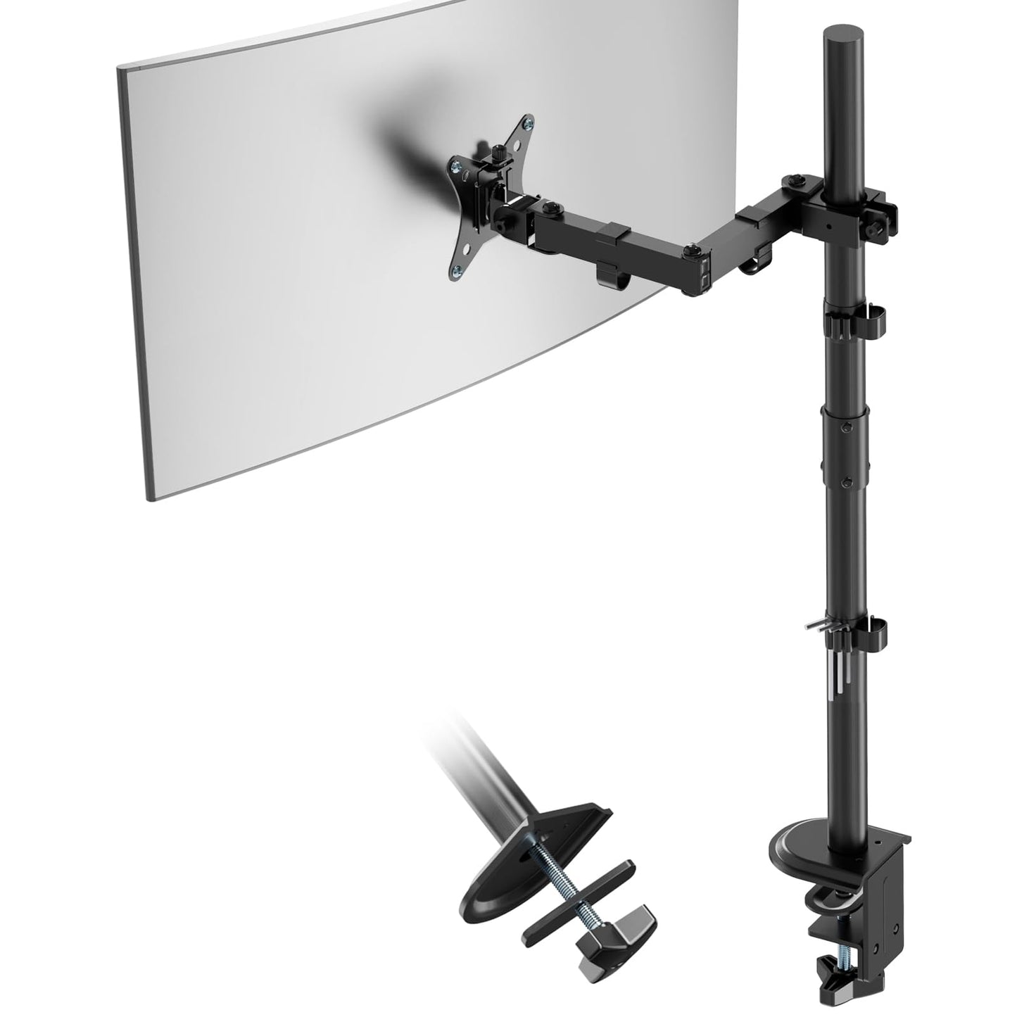 Monitora turētājs PUTORSEN 80 cm augsts 1 monitoram, 13-35 collu ekrāniem, pilnībā regulējams, 9 kg uz vienu roku, VESA 75x75/100x100mm