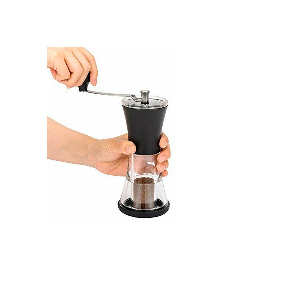 Kyocera kafijas dzirnaviņas - manuālas ar keramikas dzirnaviņu, noņemams vāks, akrils/melns, H: 19,5 cm, kompakts dizains.