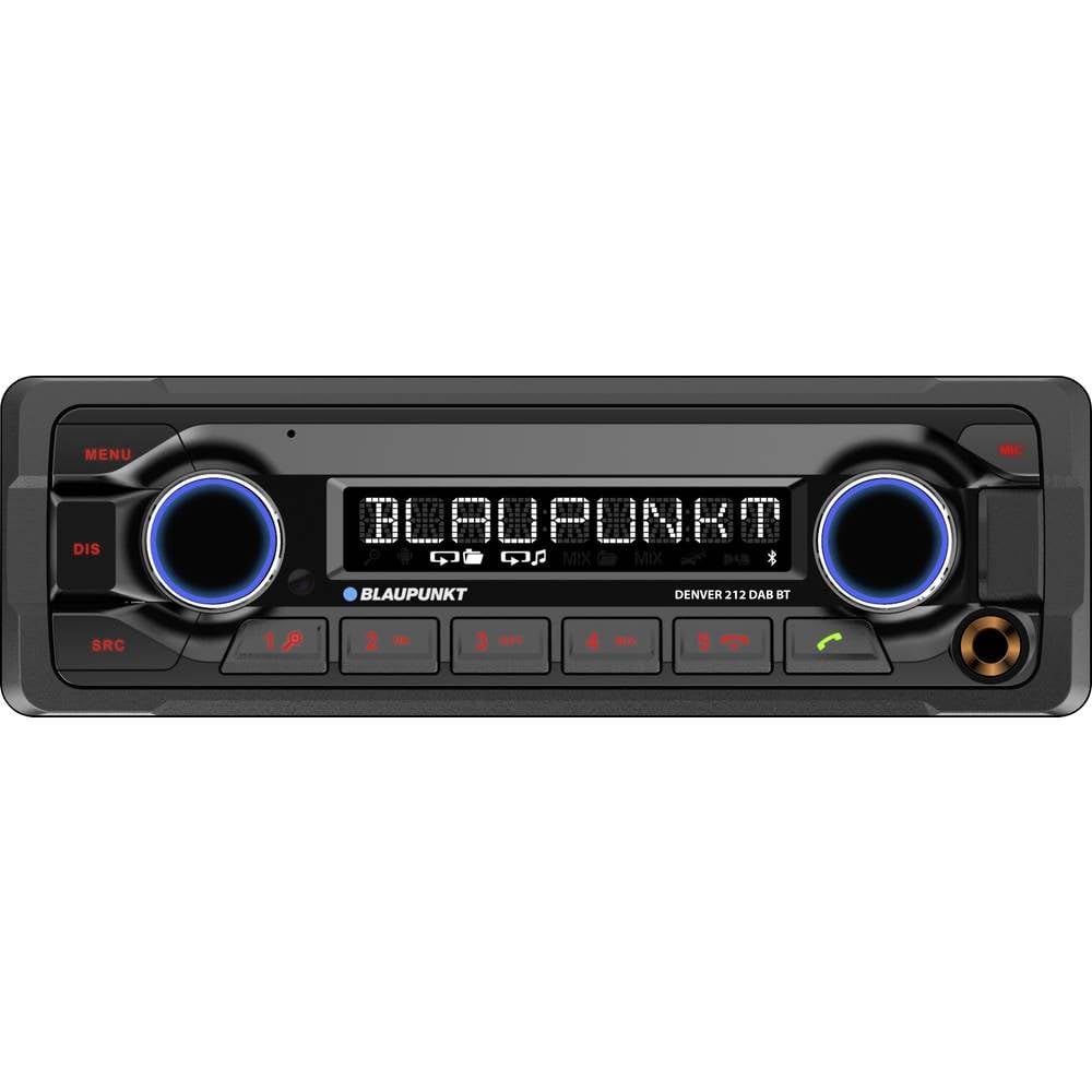 Blaupunkt DENVER 212 DAB BT | 1-DIN, DAB+, Bluetooth hands-free, 12 V, Heavy Duty dizains, īss uzstādīšanas dziļums, melns