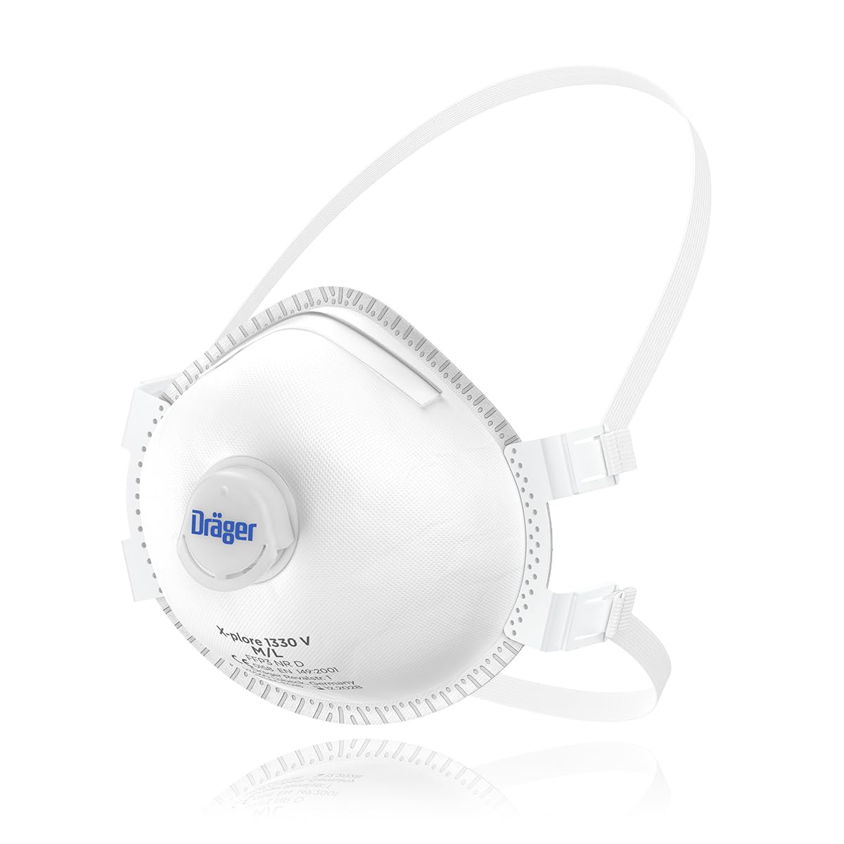 Respiratora maska Dräger X-plore 1330 V FFP3 ar vārstu, vienreizlietojama putekļu maska pret toksiskiem putekļiem, dūmiem, slimību ierosinātājiem un aerosoliem, S/M, 5 gab.
