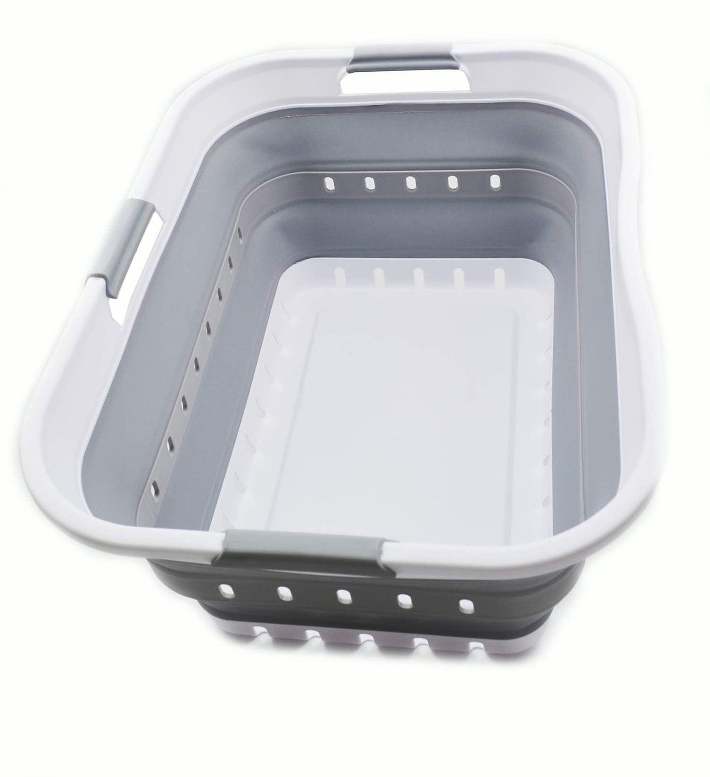 Salokāms veļas grozs SAMMART 42L no plastmasas, pārnēsājams, vietu taupošs, balts/pelēks, 1