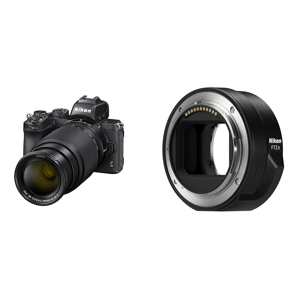8. Nikon Z 50 bezspoguļa kamera DX formātā ar 16-50mm 1:3,5-6,3 VR un 50-250mm 1:4,5-6,3 VR + NIKON FTZ II (adapteris F-mount objektīviem uz Z-mount kamerām)