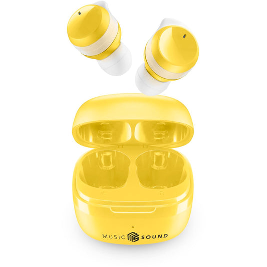 Mūzikas skaņa - Plūsma - Bezvadu Bluetooth austiņas, 25 stundas atskaņošanas laika, dzeltens dizains.